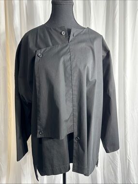 Eskandar Asymmetric Side Button Oversized Boxy Womens Lined Cotton Jacket Sz 0